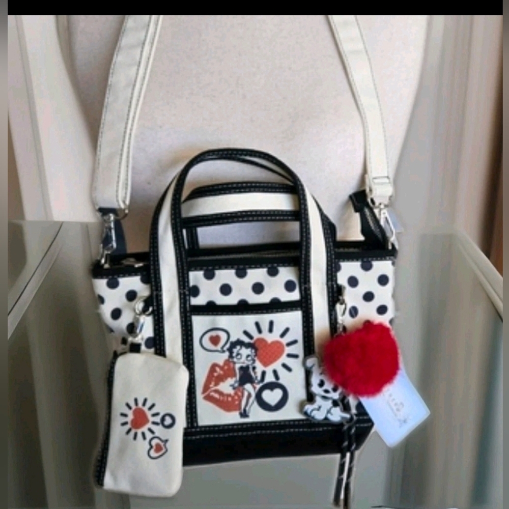 Chic Polka Dot Tote Bag with Cartoon Design